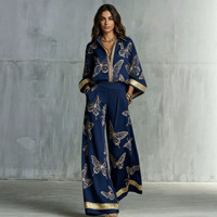Ensemble deux pièces bohème transfrontalier printemps/été 2026 : cardigan ample à imprimé animal rétro sexy col en V profond et pantalon large