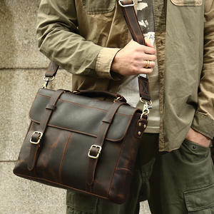 Mallette pour ordinateur portable de 15.6 pouces en cuir de vachette véritable pour hommes, style vintage, avec sangle détachable, sac d'ordinateur pour médecins et avocats - Product Image 5