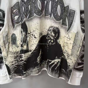 Hochwertige Schwere 100% Baumwolle Mixed Emotions Retro Lose Hot Brick Graffiti Bedruckter Langarm Vintage Hoodie für Männer - Product Image 4