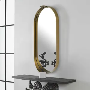 Железное овальное черное зеркало в рамке из нержавеющей стали для украшения дома