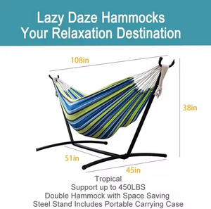 <span class=keywords><strong>Hamac</strong></span> avec <span class=keywords><strong>support</strong></span> amovible, comprend un sac de transport portable, adapté pour la cour, le camping, capacité de 450 lb - Product Image 3