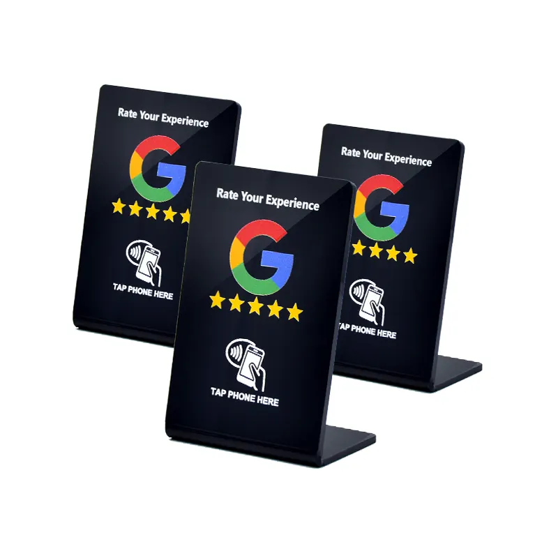 Acrylique noir OEM personnalisé Google Review Stand NTAG215 Stand Tap NFC Google Review Display Stand