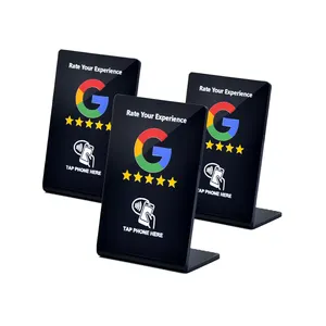 Suporte de revisão NTAG215 para Google, suporte de acrílico preto personalizado NFC para exibição de revisão de Google, OEM