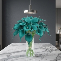 24 PCS Bunga Calla Lily Sutra PU Biru Teal Buatan, Sentuhan Alami, untuk Dekorasi Pernikahan, Bros, dan Rangkaian Bunga DIY