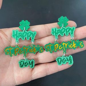 Acrylic Irish <span class=keywords><strong>shamrock</strong></span> dangle bông tai móng ngựa Clover may mắn khủng long hat khởi động sáng tạo thả bông tai cho Irish lễ hội Quà Tặng - Product Image 4