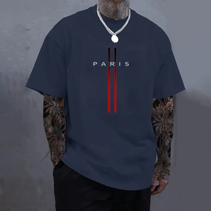 T-Shirt Casual da <span class=keywords><strong>Uomo</strong></span> in Poliestere con Stampa a Lettere Parigine a Sublimazione, Maglietta Estiva a Maniche Corte Leggermente Elasticizzata - Product Image 3