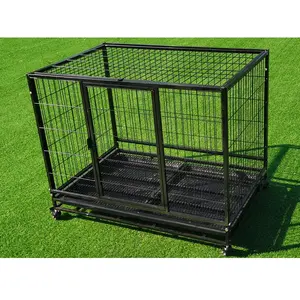 Comfortable Animal Pet Crate/Foldable Welded Wire Cat Travel Carrier Cage/42'' Metal Rabbit Dog Kennel House With Wheels