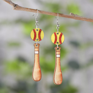 Boucles d'oreilles en bois Batte de baseball et balle Pendentif Boucles d'oreilles pour femme Uionen 1196 - Product Image 1
