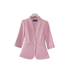 Blue Three Quarter Sleeve Blazer Women Professional Casual Spring Summer Autumn Fashionable Top Anti Wrinkle Worsted Fabric - Product Image 5
