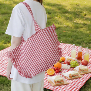 Nouveau sac de <span class=keywords><strong>shopping</strong></span> personnalisé <span class=keywords><strong>à</strong></span> carreaux rouges, écologique, portable, grande capacité, pour un usage quotidien, sacs fourre-tout pour femmes - Product Image 1
