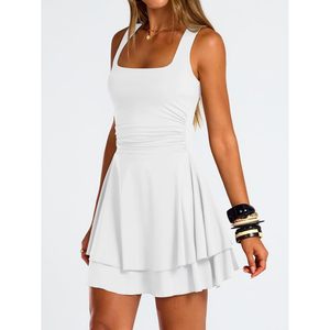 Vestido Mini de Cuello Cuadrado para Mujer, Cintura Fruncida, Estilo Línea A, Chifón Fluido, Vestido de Fiesta de Verano - Product Image 3