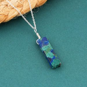 Collar con Colgante de Cristal Natural de Azurita y Malaquita, Gema Curativa Plana para Chakra, Uso Diario, Engaste de Bisel - Product Image 2