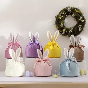 Bolsas de conejito para dulces, cestas de Pascua, bolsas de regalo, venta al por mayor, pequeño cubo de Pascua de terciopelo