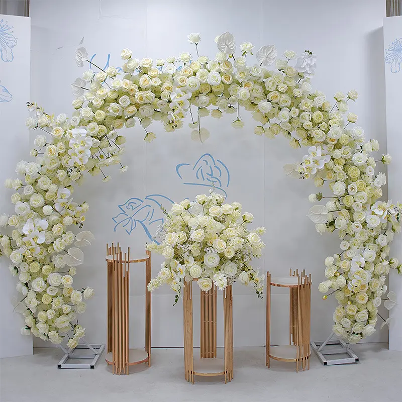 White Rose Flower Arch Hochzeit Bühnen hintergrund Künstliche Blume Hochzeits bogen für Hochzeits dekoration