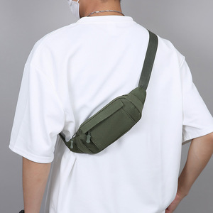 Outdoor Tactical <b>Waist</b> Pack For <b>Men</b> Khaki Webbing Strap Interior Zipper Pocket Lightweight Chest <b>Bag</b> For Running Fitness - Product Image 4