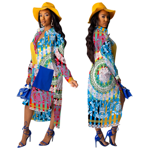 <span class=keywords><strong>Camicette</strong></span> e Abiti Patchwork con Taglio Speciale, Camicetta Lunga da Donna - Product Image 3