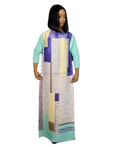 Mode col carré conservateur plissé longue <span class=keywords><strong>robe</strong></span> élégante cravate ceinture lâche robes droites été vert numérique imprimé robes - Product Image 1