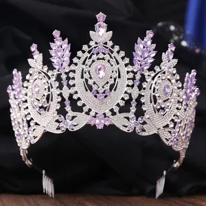 Grande coroa de princesa de cristal deusa branca, tiara de rainha com pente, strass, coroa de aniversário de casamento e tiaras para mulheres