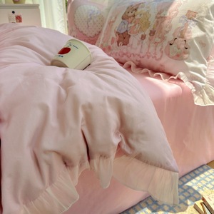 Ropa de <span class=keywords><strong>cama</strong></span> para niños Linda caricatura impresa Rosa edredón funda de edredón de encaje sábanas de algodón juego de <span class=keywords><strong>cama</strong></span> de cuatro piezas en Stock - Product Image 5