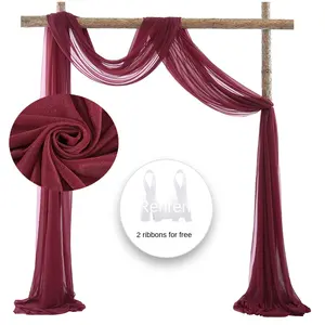 Tissu en mousseline de soie drapé arc de mariage Boho pour décorations de cérémonie et fond de photographie toile de fond de rideau élégant - Product Image 1