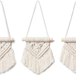 Bộ 3 Đồ Trang Trí Kỳ Nghỉ Macrame Dễ Thương Nghệ Thuật Hình Học Boho Dệt Xe Gương Quyến Rũ Mini Macrame Treo Tường