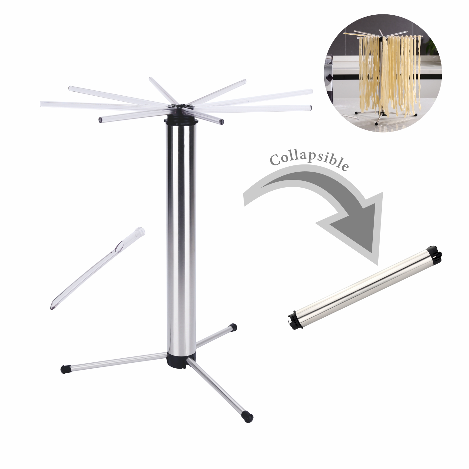 KOMBIUDA Tendedero Para Pasta: Secador De Espaguetis Plegable Con Amplio Espacio (10 Barras), Ideal Para Cocina Casera Y Restaurantes