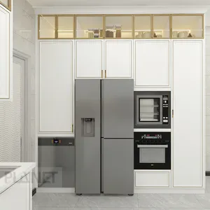 White luxury kitchen cabinet with golden decoration line