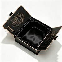 Boîte à perruque de luxe de haute qualité, personnalisée, exquise, avec finition bronzée, à double porte, fermeture magnétique, emballage pour extensions de cheveux