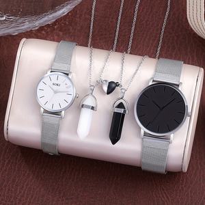 Nw1476 जोड़े काले और सफेद गोल डायल स्टेनलेस स्टील क्वार्ट्ज कलाई घड़ी - Product Image 1