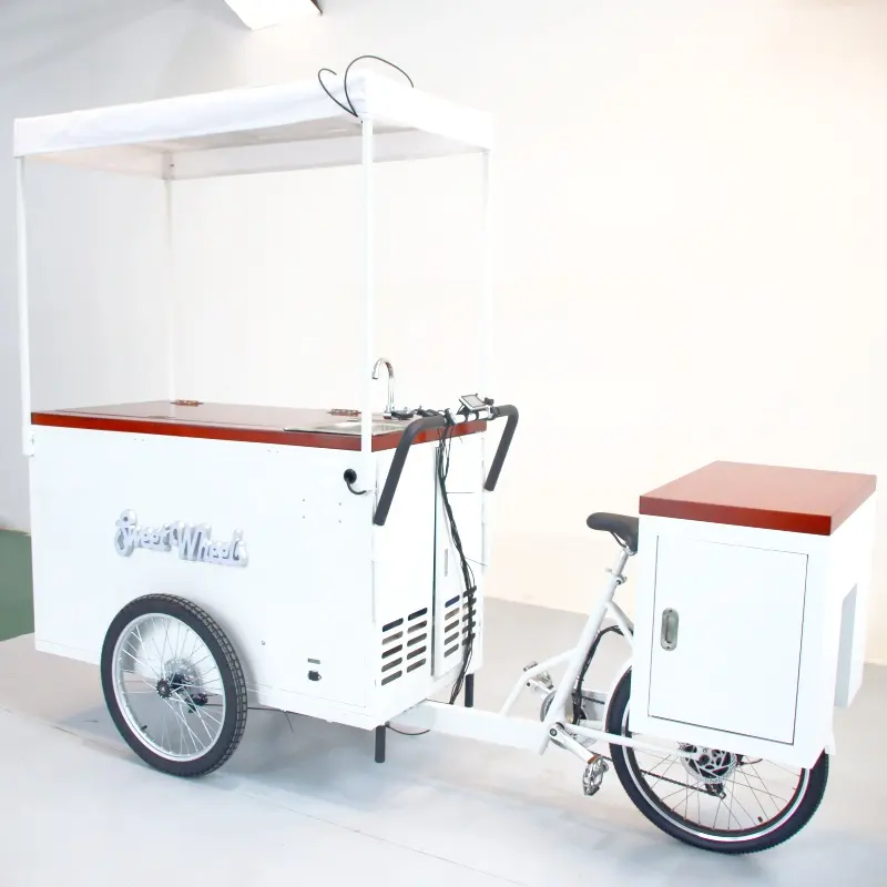 路上でジェラト三輪車コールドドリンクバイクアイスクリームカー