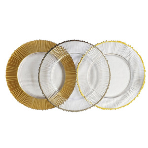 Assiettes de présentation en verre style nordique avec logo personnalisé, bord doré, forme irrégulière, écologiques, vaisselle de luxe moderne, rayées minimalistes - Product Image 1