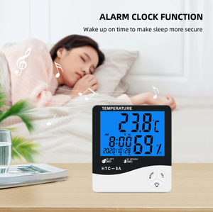 H TC-8A LCD Kỹ Thuật Số Nhiệt Độ Độ Ẩm Meter Trong Nhà Ngoài Trời Độ Ẩm Cảm Biến Nhiệt Độ Đồng Hồ Báo Thức Với Đèn Nền - Product Image 2