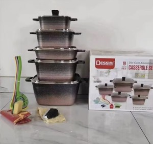 Ensemble de casseroles en aluminium de luxe 19 pièces, design carré, revêtement granit violet, rouge, noir, avec ensemble d'ustensiles de cuisine 9 pièces - Product Image 4