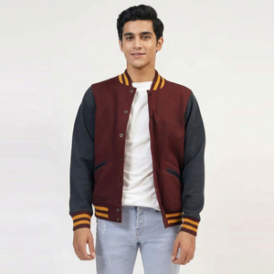 Veste de baseball pour homme en cachemire 100% et manches en cuir de vache véritable, col montant, pour la saison hivernale - Product Image 1