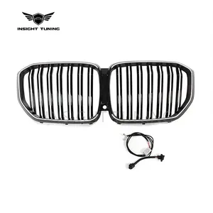 High Quality 2019+ Front Grill Glossy Black Double Line Led Grille With Light For X5 G05 Car Grills