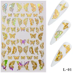 Misscheering 5D Laser oro e argento farfalla adesivo per unghie lamine autoadesive olografiche decorazione per Nail Art fai-da-te