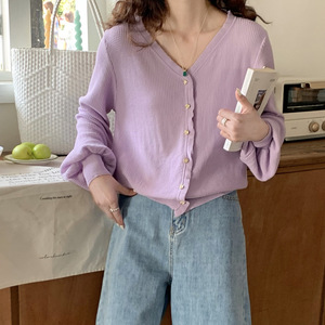 Cardigan en tricot col V <span class=keywords><strong>anti</strong></span>-<span class=keywords><strong>UV</strong></span> pour <span class=keywords><strong>femme</strong></span>, coupe ample printemps/été, <span class=keywords><strong>pull</strong></span> léger climatisé, vêtement d'extérieur en tricot léger - Product Image 2