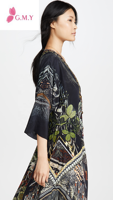 GIMILY oem robes personnalisées femmes dame élégante Ladies Print Front Crystal Embellishment dress Kimona Sleeves V Neck Maxi Dress