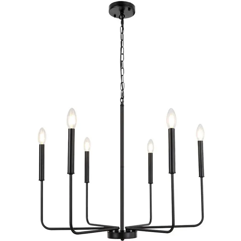 6 Light Modern Farmhouse Chandelier Matte Black Rustic Candle Dining Room Light Fixture Hanging for Kitchen Table Island Foyer