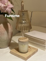 Lampe chauffe-bougie électrique moderne avec base en bois et abat-jour en verre côtelé, ensemble de bougies parfumées, décoration d'intérieur nordique, cadeau en gros pour l'aromathérapie
