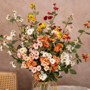 Single Stem Multi Headed Small Rose <b>Artificial</b> Flower Nordic Dried Flower <b>Bouquet</b> For Living Room Dining Table Decoration Silk - Product Image 3