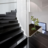 Escalier flottant droit en pierre de granit noir naturel, design d'escalier extérieur