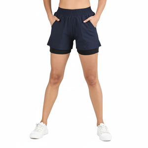 Panel de malla interior de poliéster transpirable de secado rápido OEM, pantalones cortos de gimnasio de doble capa transpirables de talla grande de doble capa para mujer - Product Image 1