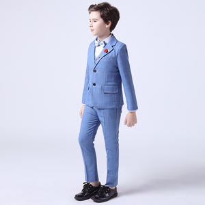 Ensemble de costumes à carreaux pour enfants printemps/automne pour garçons Performance d'hôte Vêtements de <span class=keywords><strong>mariage</strong></span> pour enfants 4 pièces Blazer gilet pantalon nœud - Product Image 3
