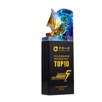 Vagues Ailes à plumes Dragon Verre Cristal Trophée Couleur Feng Shui 3D Sculpture Noir Marbre Médaille Cérémonie Haute Couture