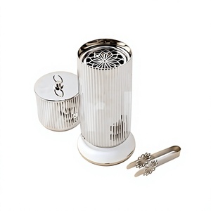 Luxury Home Decorative Silver Stainless Steel Oud Burner Container Set Round Shape <b>Table</b> Top <b>Centre</b> <b>Piece</b> Decorative Oud Burner - Product Image 1