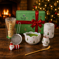 Ensemble de thé matcha en céramique artisanal Anji Newell, 9 pièces, avec fouet et accessoires pour bol, boîte cadeau avec logo personnalisé pour la cérémonie du thé japonaise