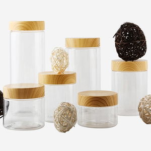 <strong>100ml</strong>/200ml/300ml/500ml <strong>Plastic</strong> <strong>Jar</strong> with Wooden Lids Screw Transparent Container Empty Cosmetic Face Cream Powder Pot Makeup Box - Product Image 2