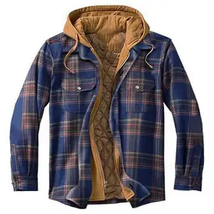 सर्दियों की सूती प्लेड शर्ट कोट हटाने योग्य हुड के साथ आंतरिक जेब लंबी आस्तीन के साथ गर्म कपड़े पहने पुरुषों के लिए कपड़े