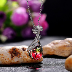 Collana con Pendente a Goccia d'Acqua in Argento 925 Placcato Rodio con Cristalli e Strass, Catena a Serpente, Gioiello Romantico da Donna per Uso Quotidiano - Product Image 1